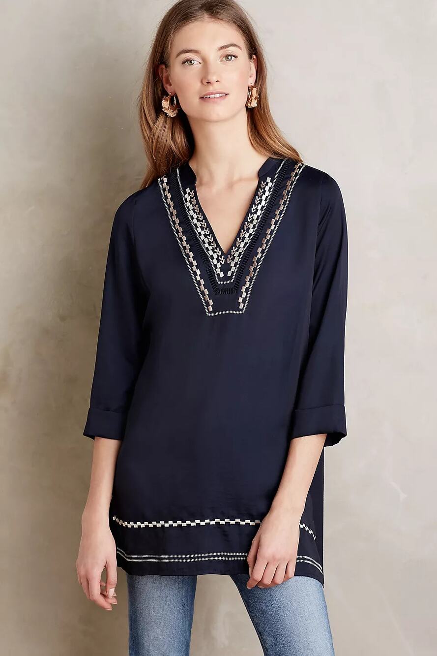 Anthropologie Dolan Left Coast Grand Bazaar Embroidered 3/4 Sleeve Tunic Top XS
